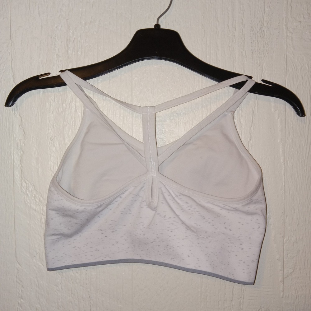 New Balance Sports Bra Womens Large White Space Dye Strappy Racerback Seamless - Picture 4 of 7